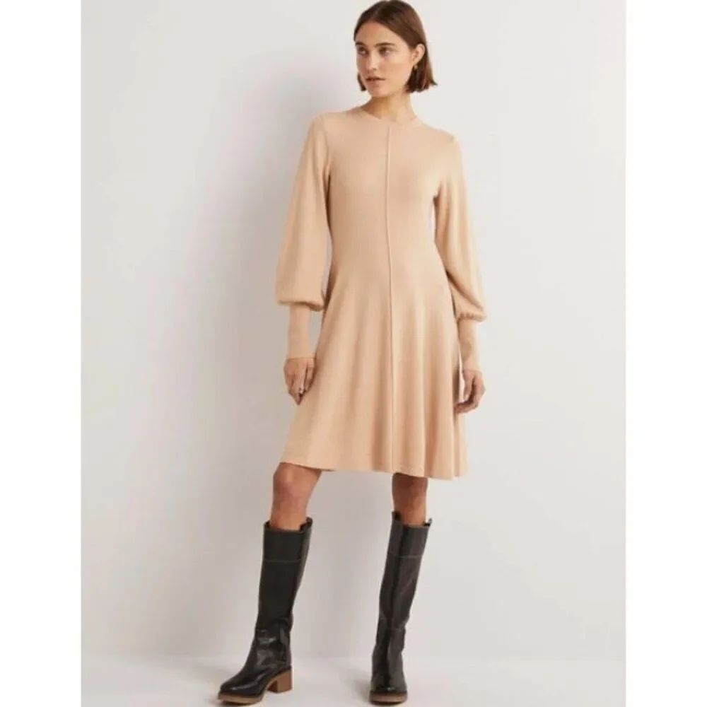 Boden Womens Sweater Dress UK 12 US 8 Beige Mini Cuff Detail Knit D0359 NWT